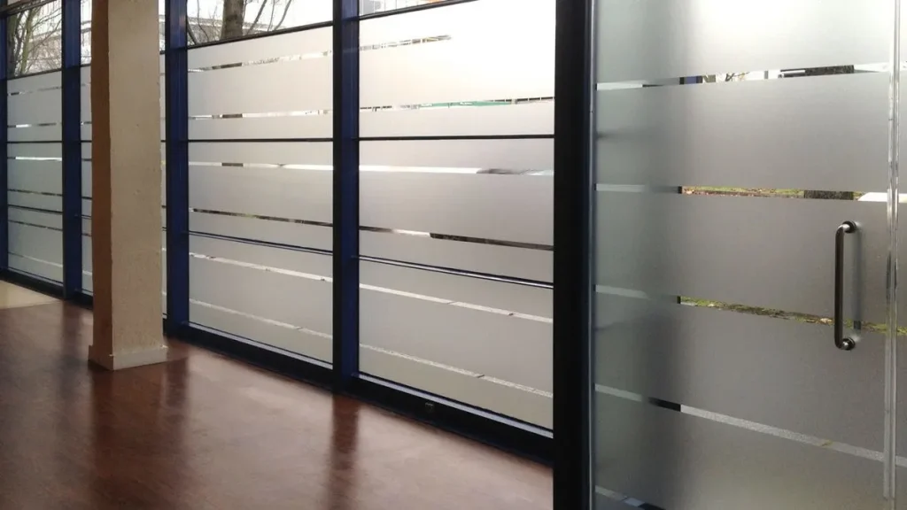 Office windows and door with frosted stripe privacy film for discretion